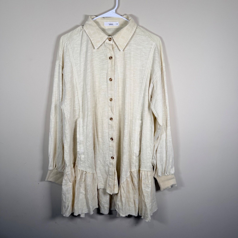 TALULAH Cream Button-Front Ruffle Hem Tunic - Picture 2 of 10